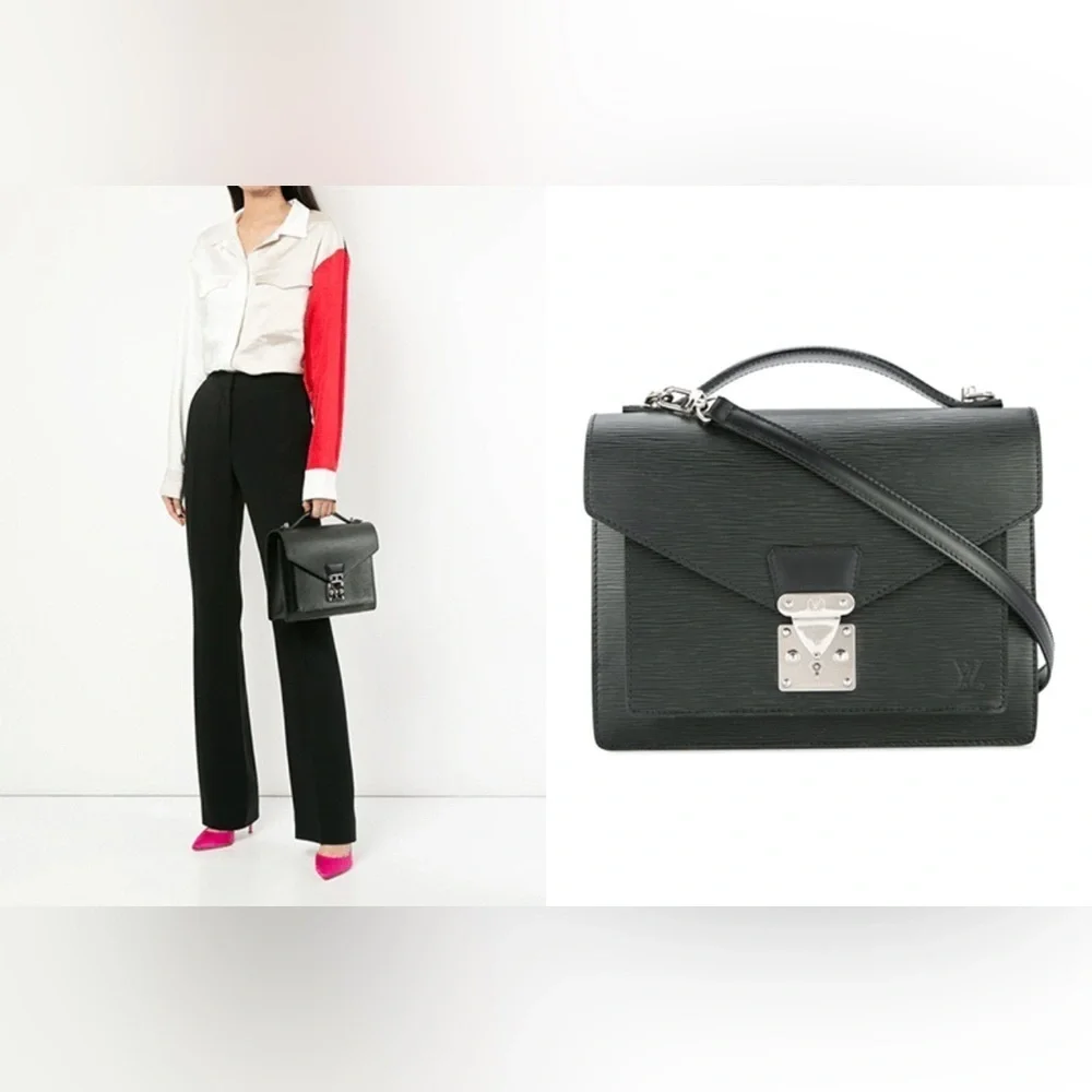 Authentic LOUIS VUITTON black Epi Monceau 28 Hand Bag 2way